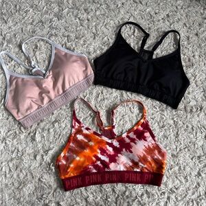 PINK Victoria's Secret Tie-Dye, Black, and Pink Sports Bra Trio